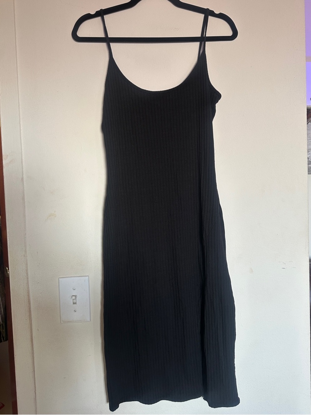 Sleeveless Black Ribbed Slip Dress With stylish Slit